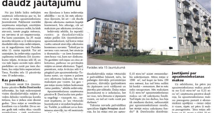 Jauntukums. Par apsaimniekošanu – daudz jautājumu